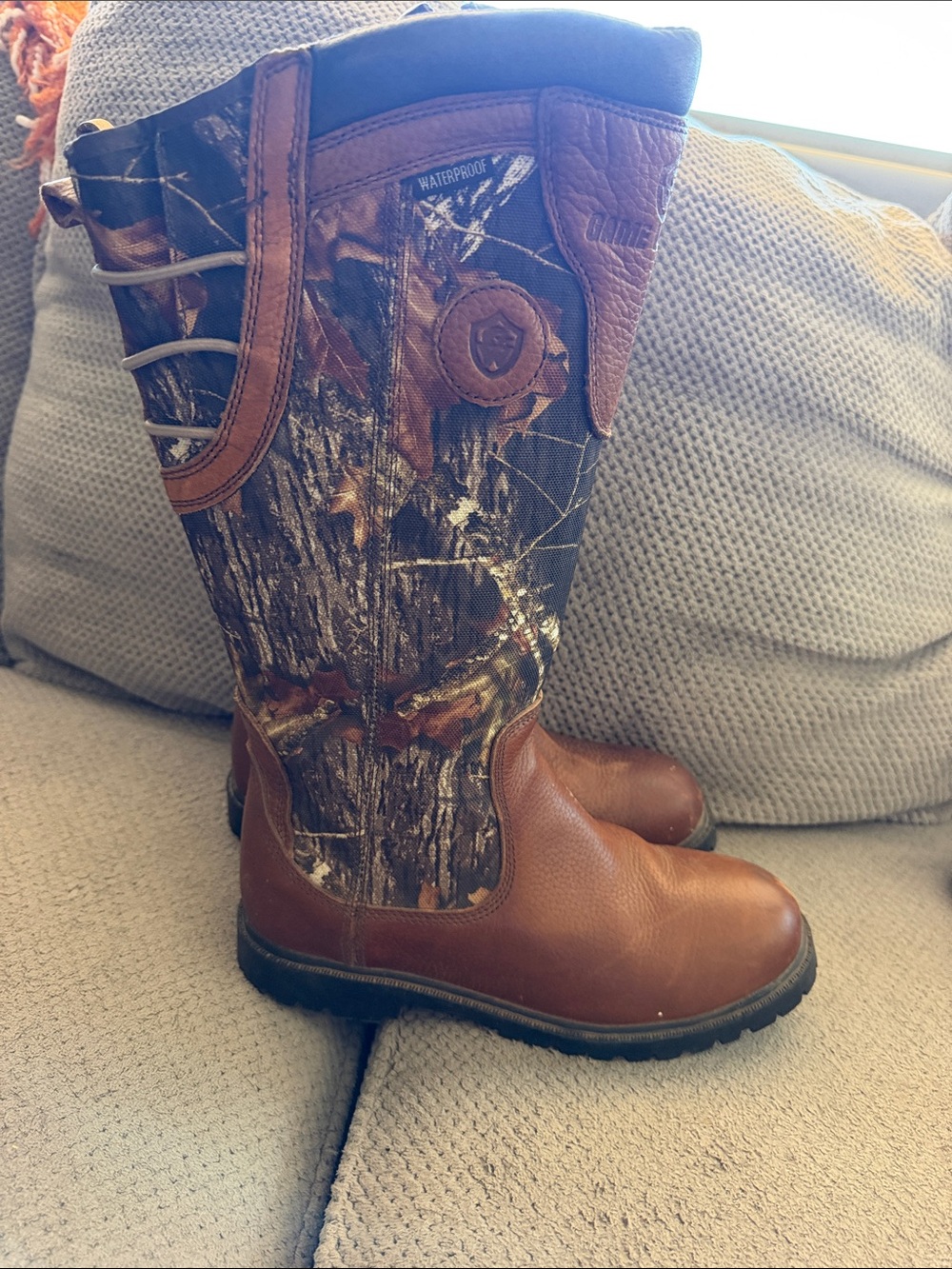 Snake hunting Women’s Over-the-calf Waterproof Brown Leather & Camo Boots